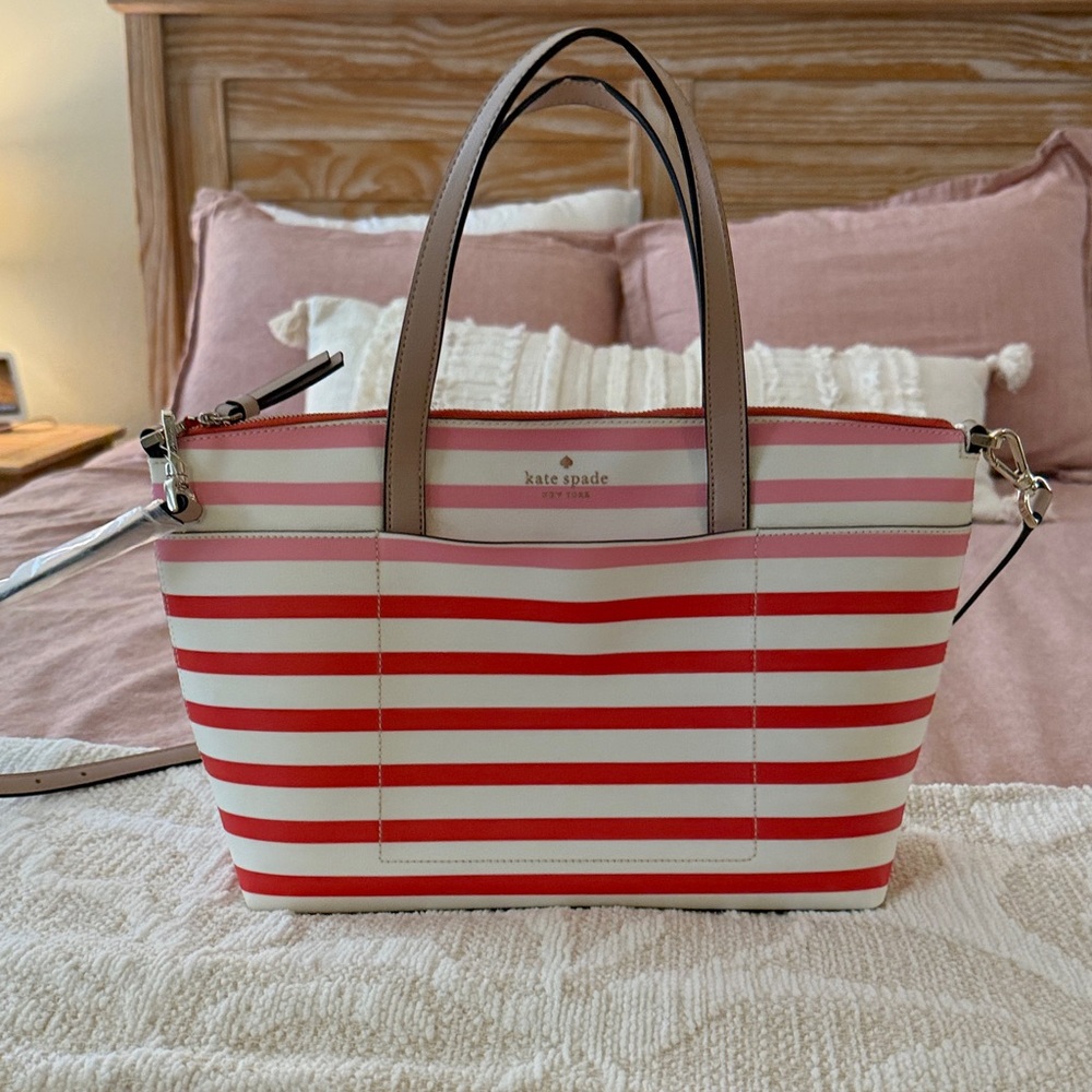 Kate Spade Red and Cream Striped Tote